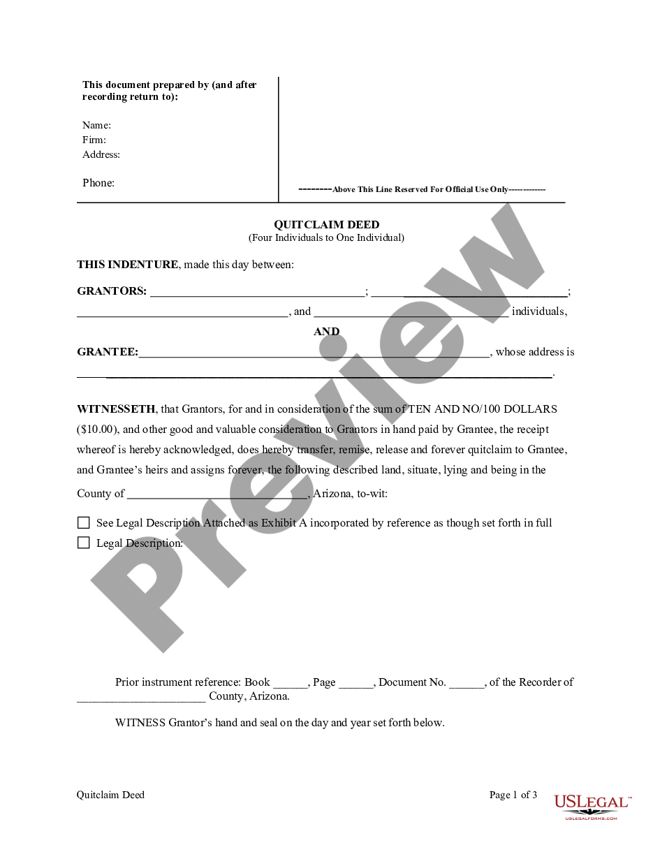 page 2 Quitclaim Deed - Four Individuals to One Individual preview