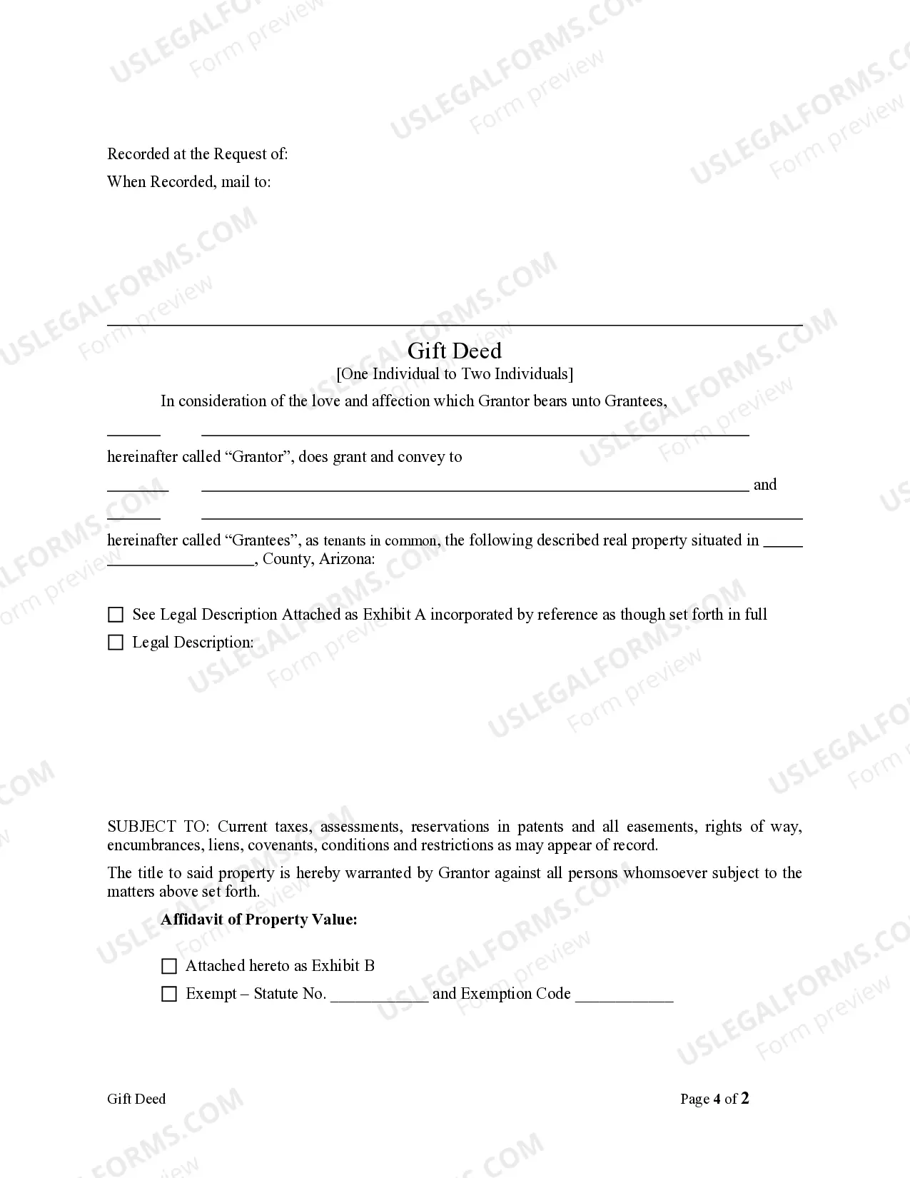 Preview Gift Deed - One Individual to Two Individuals