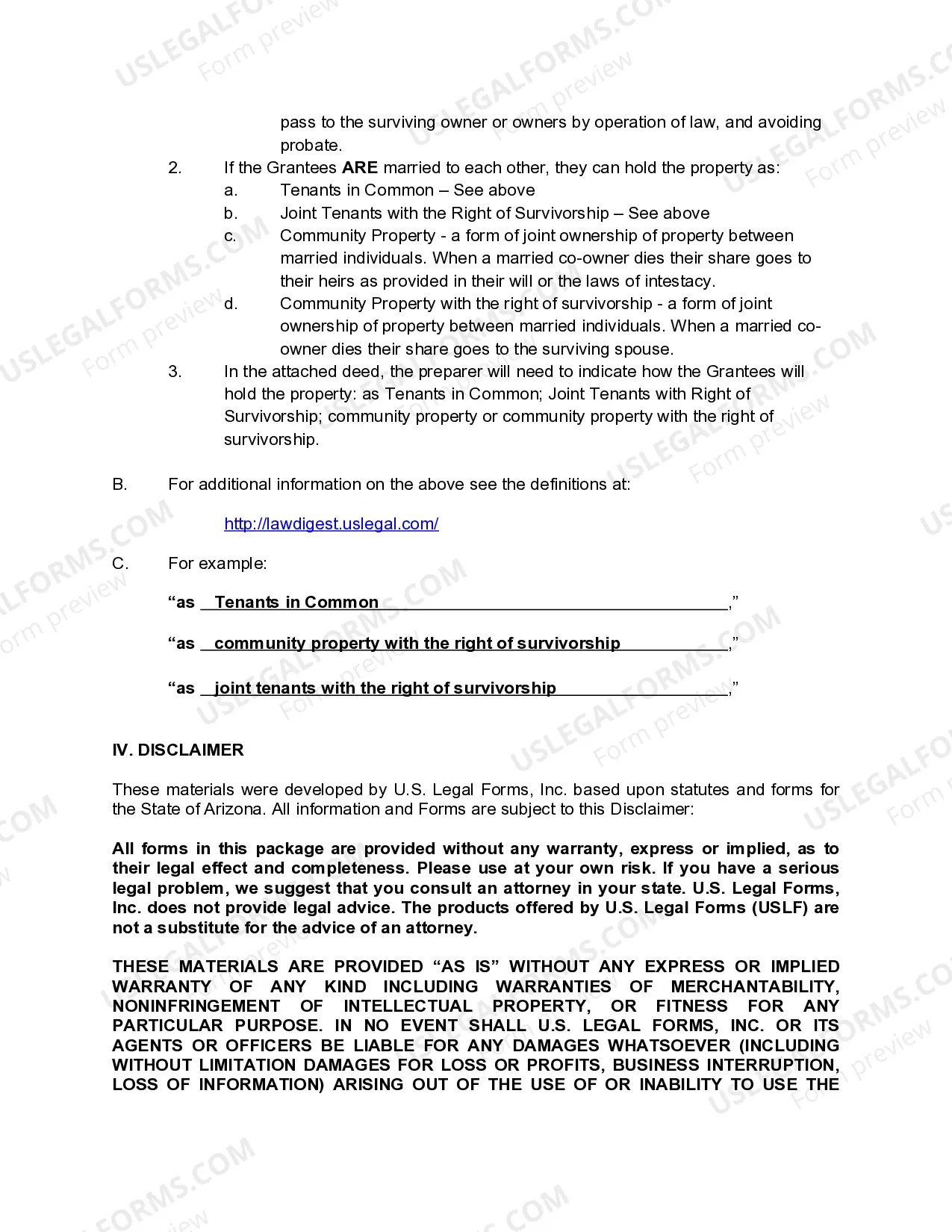 Preview Arizona Quitclaim Deed - Husband and Wife to Trust