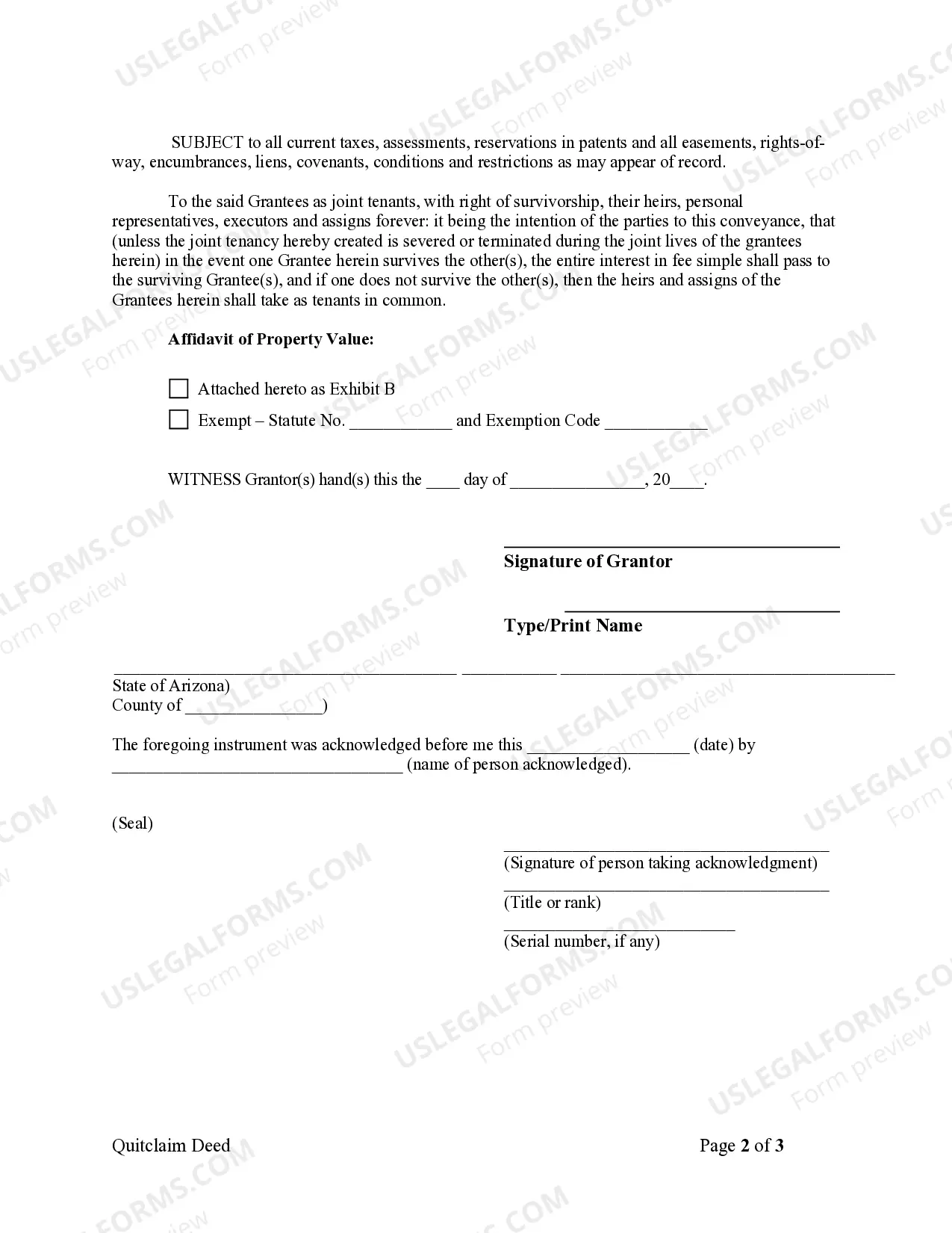 Preview Quitclaim Deed from Individual to Two Individuals in Joint Tenancy