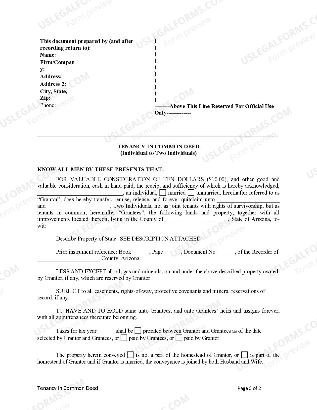 Preview Tenancy in Common Deed from Individual to Two Individuals