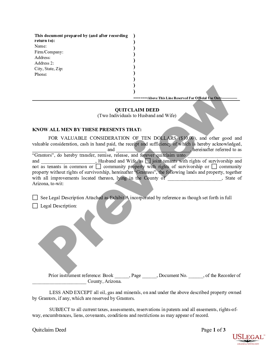 page 0 Quitclaim Deed by Two Individuals to Husband and Wife preview
