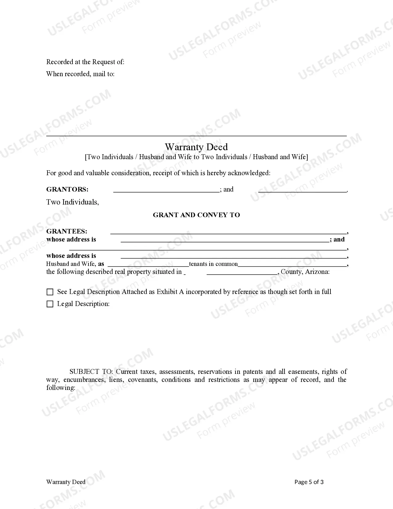 Preview Warranty Deed from Two Individuals / Husband and Wife to Two Individuals / Husband and Wife