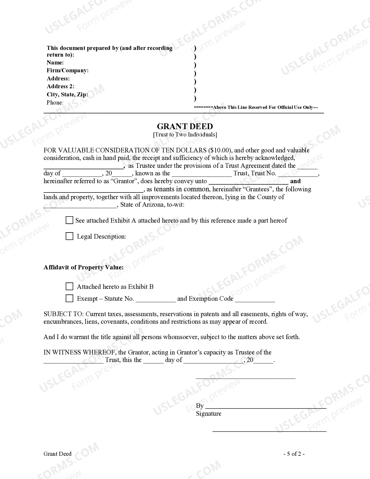 Preview Grant Deed - Trust to Two Individuals