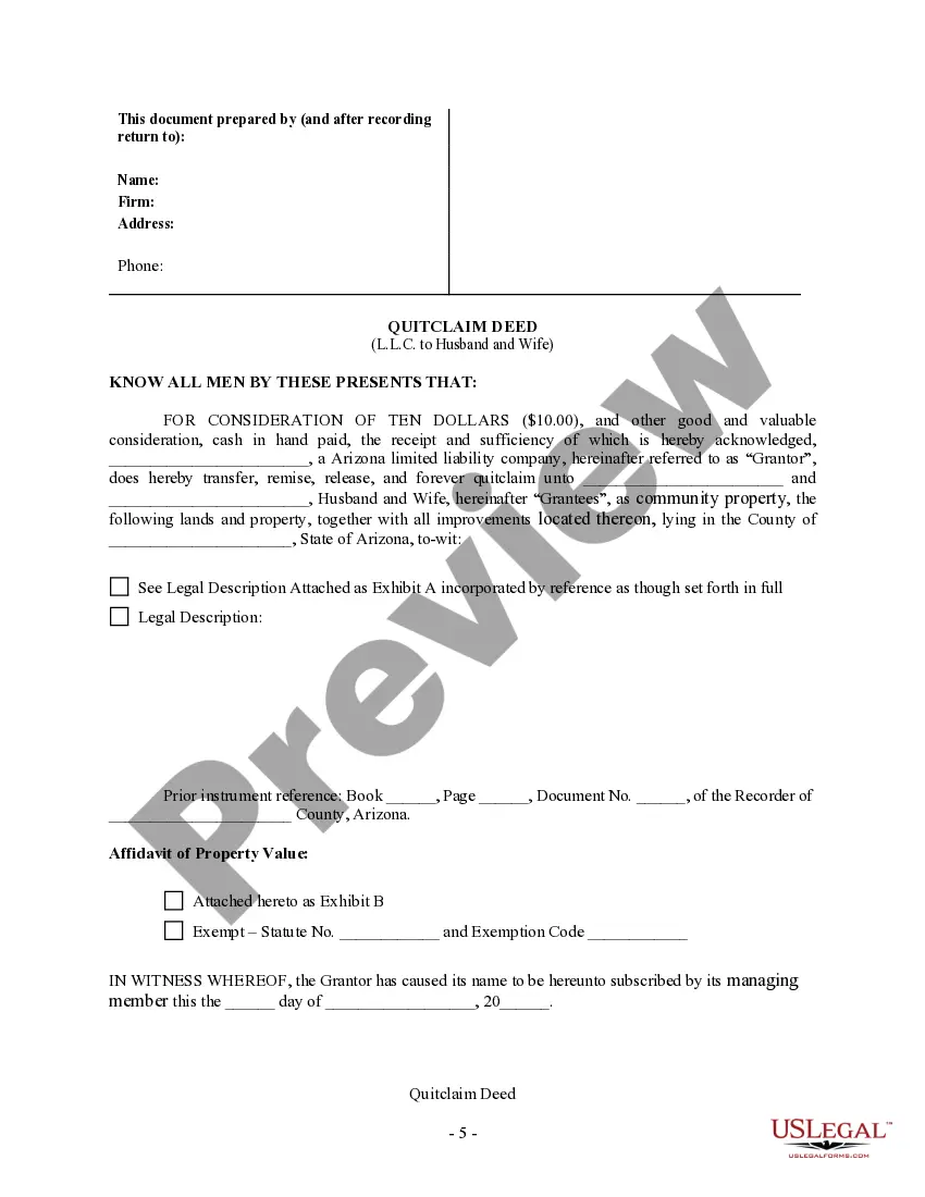 Preview Quitclaim Deed from a Limited Liability Company to Husband and Wife