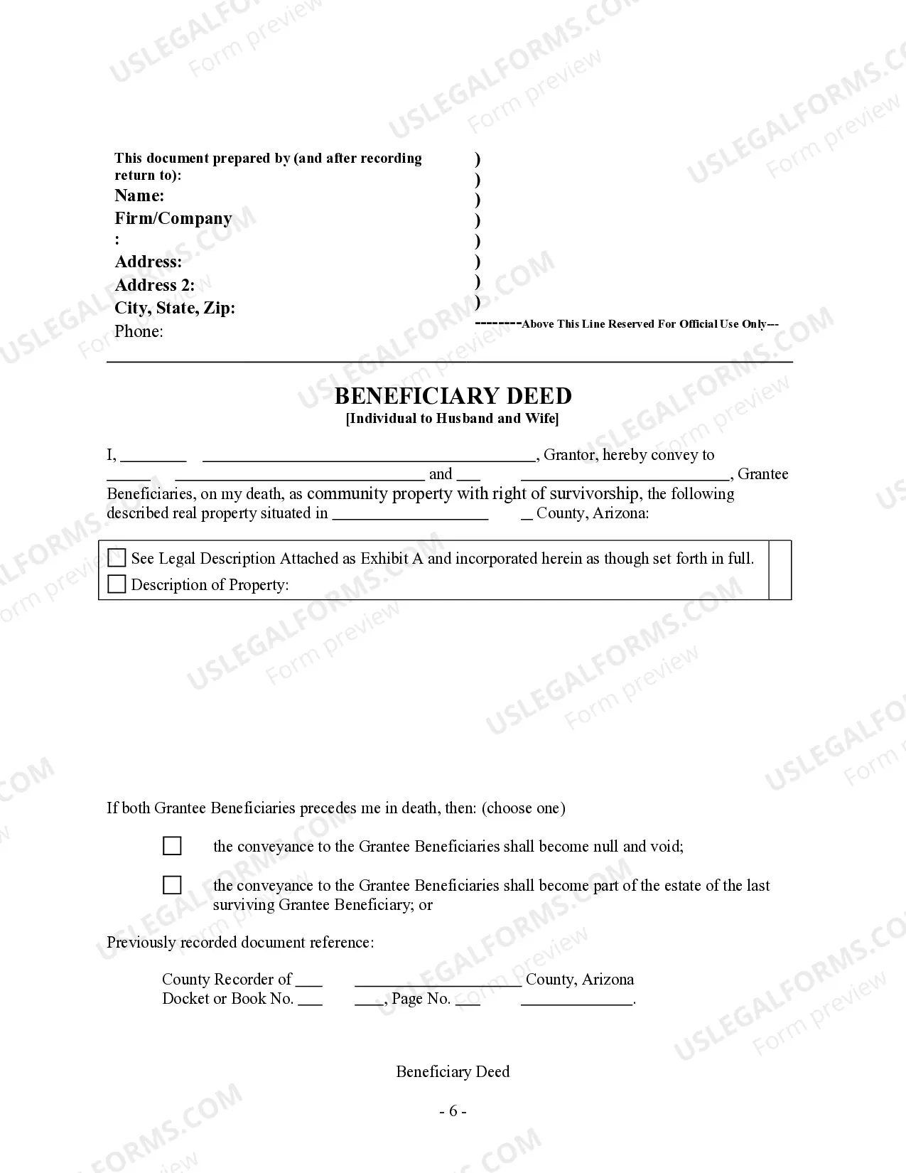 Preview Transfer on Death Deed or TOD - Beneficiary Deed for Individual to Husband and Wife