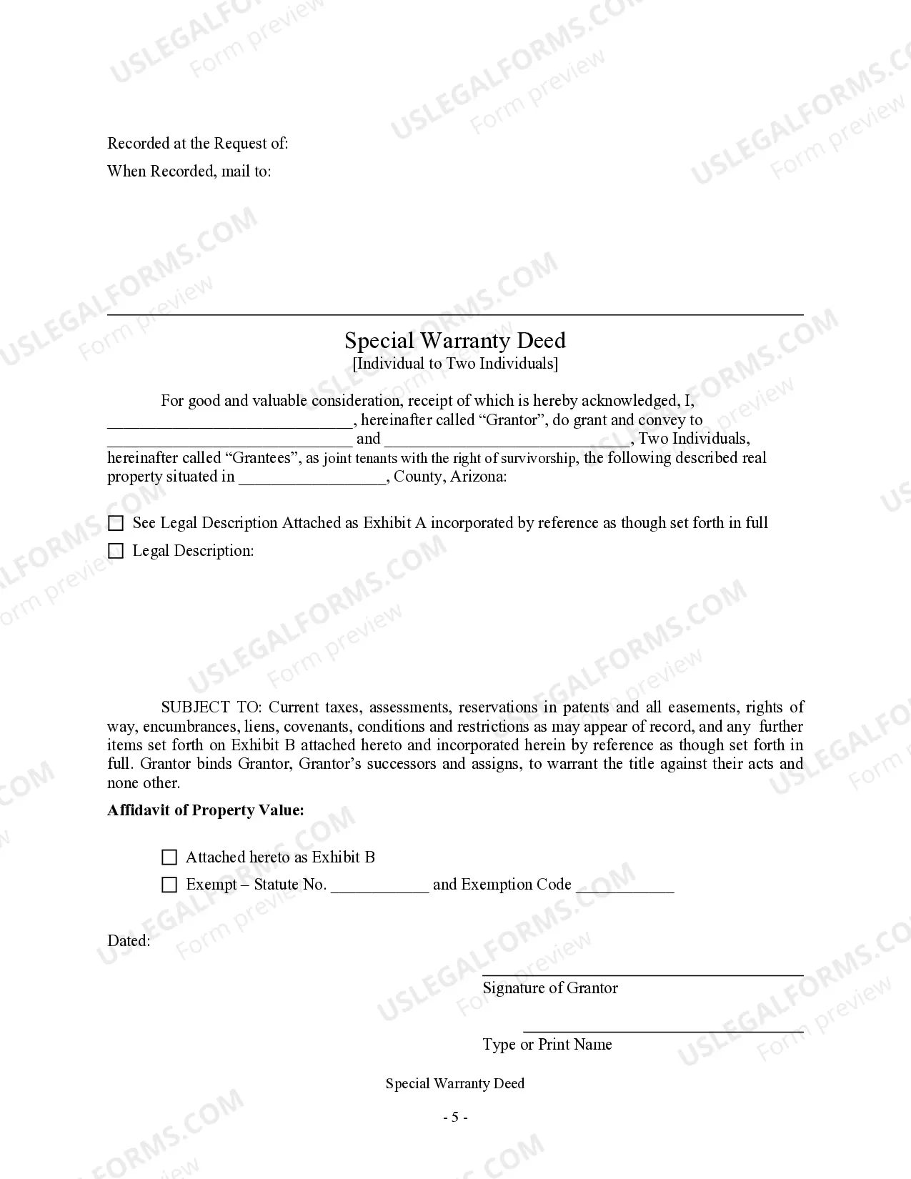 Preview Special Warranty Deed - Individual to Two Individuals