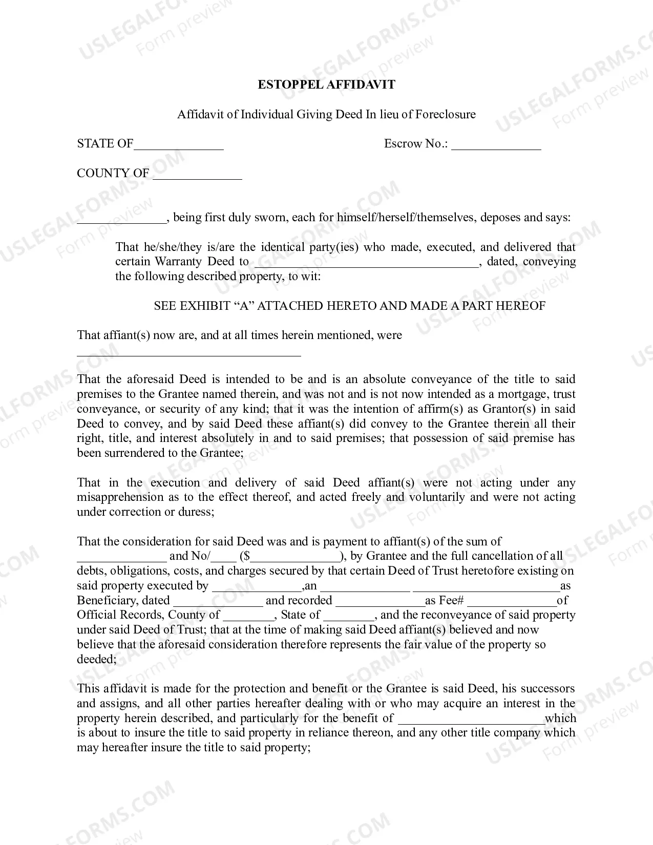 Preview Estoppel Affidavit