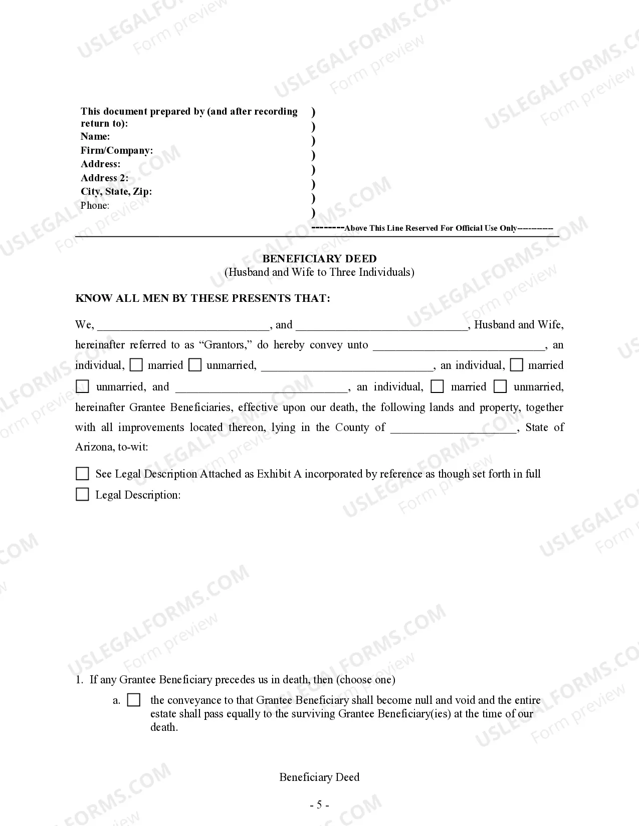 Preview Transfer on Death Deed or TOD - Beneficiary Deed for Husband and Wife to Three Individuals