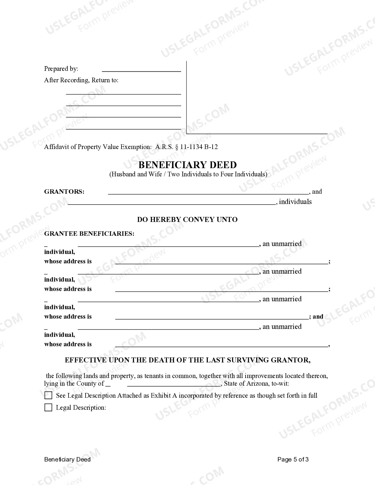 Preview Transfer on Death Deed or TOD - Beneficiary Deed for Husband and Wife to Four Individuals