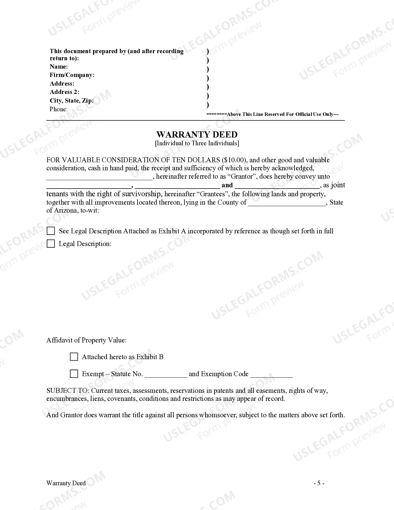 Preview Warranty Deed - Individual to Three Individuals