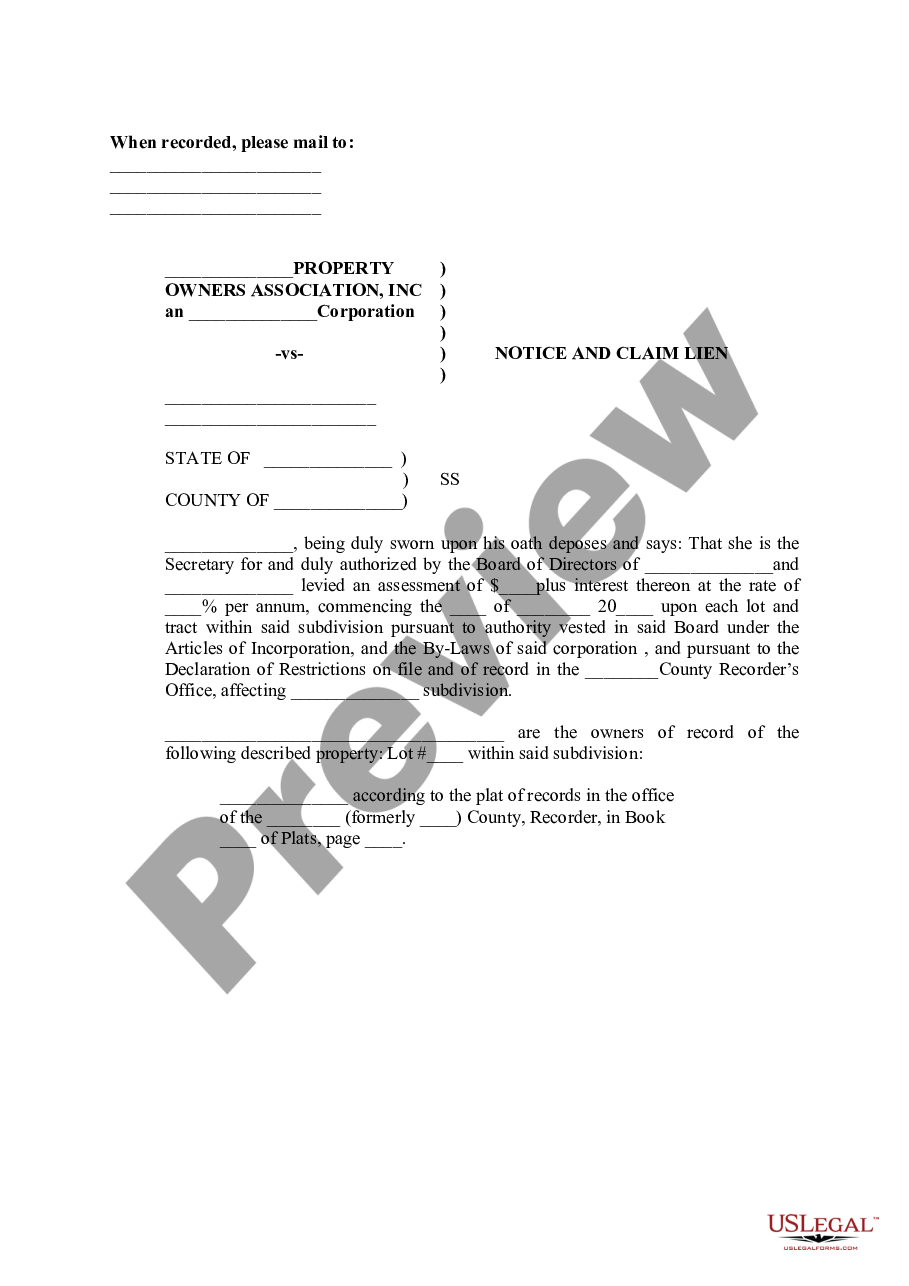 Arizona Hoa Demand Ledger Notice Of Lien Us Legal Forms 6757