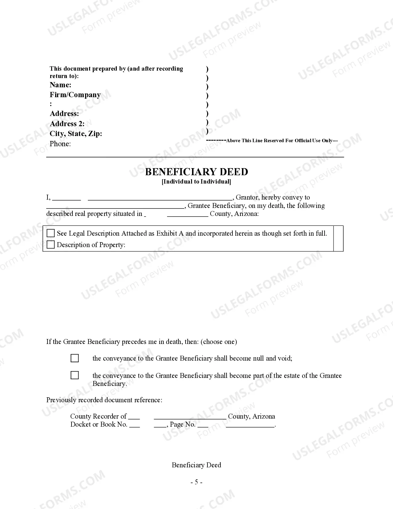 Preview Transfer on Death Deed or TOD - Beneficiary Deed for Individual to Individual