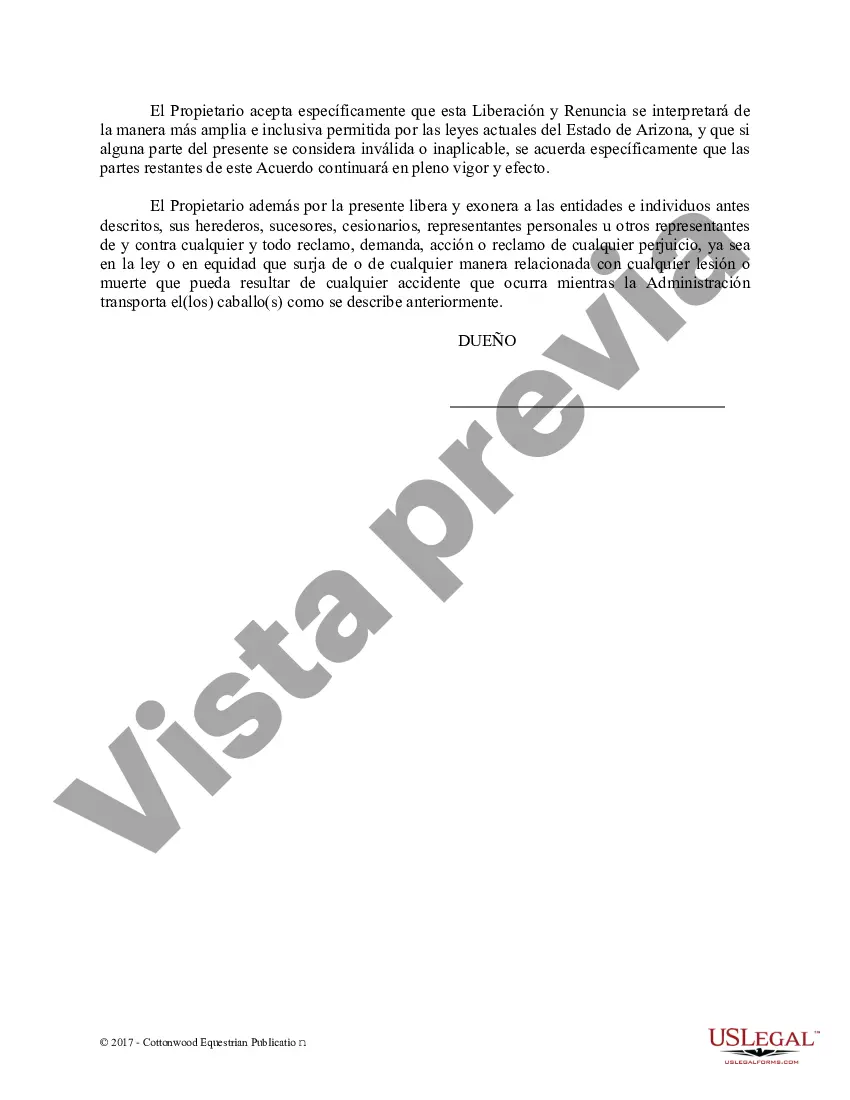 Preview Liberación y exención de acarreo - Formularios equinos para caballos