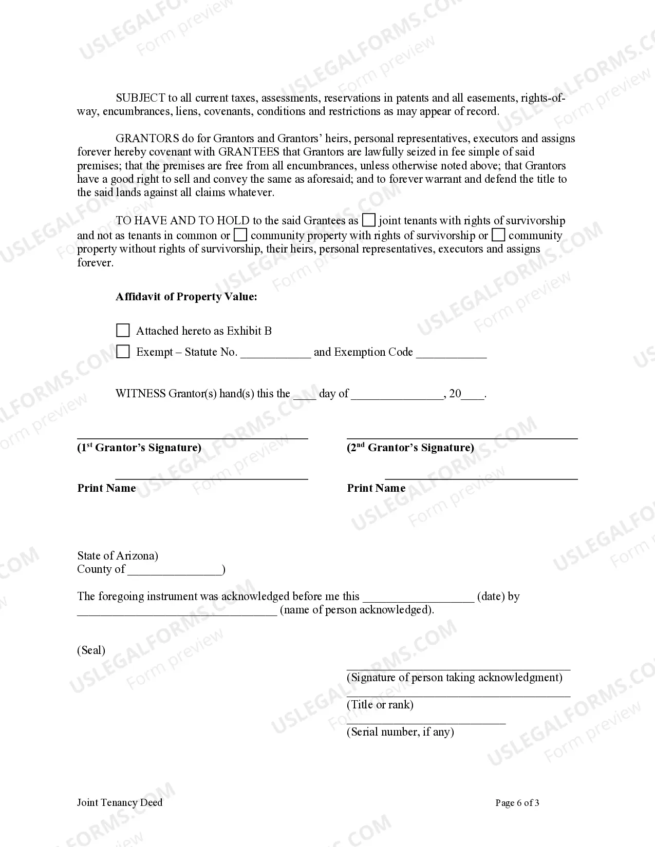 Preview Joint Tenancy Deed from Husband and Wife to Husband and Wife