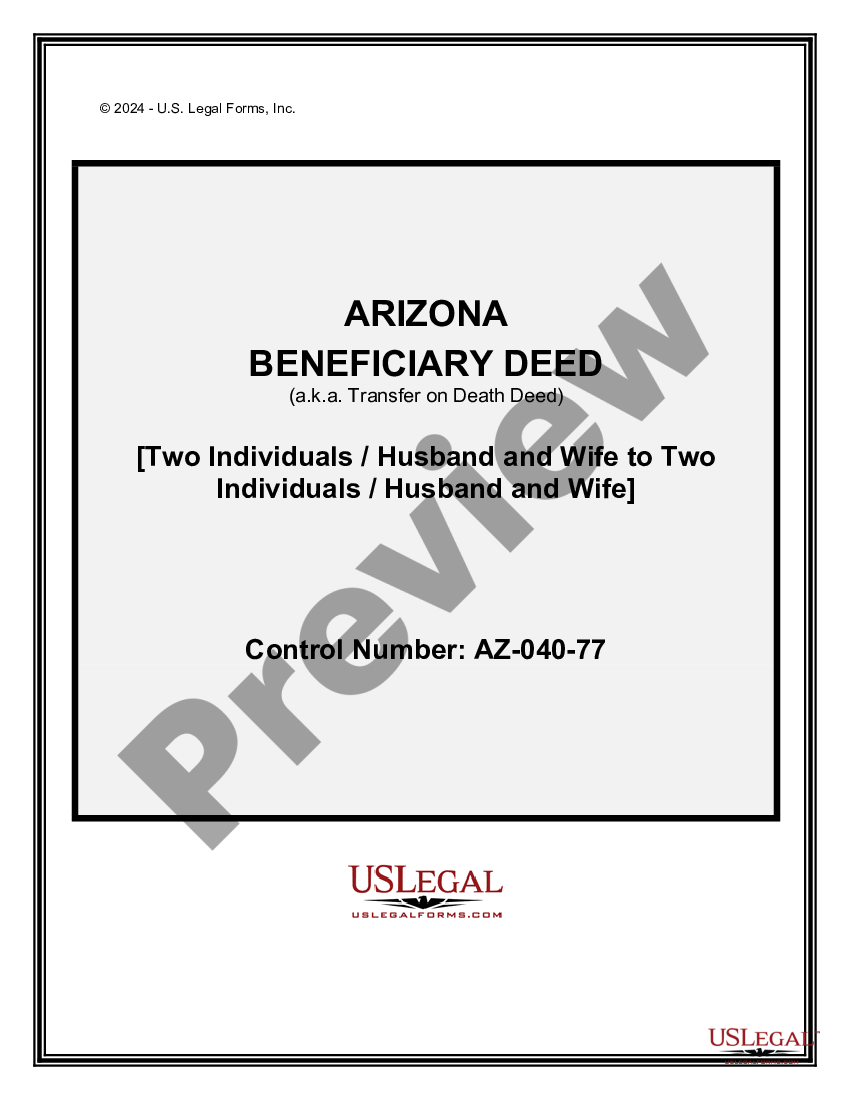 Arizona Transfer On Death Deed Or TOD Beneficiary Deed For Two 