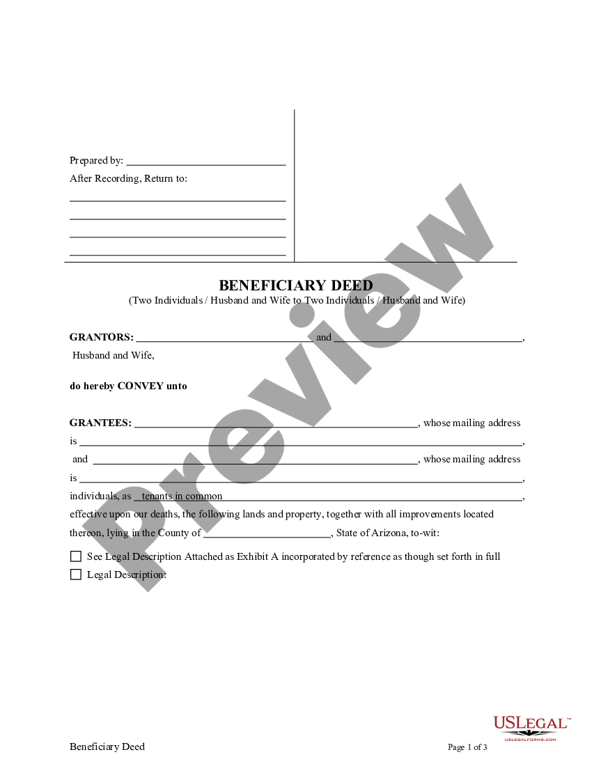 Phoenix Arizona Transfer On Death Deed Or Tod Az Deed Beneficiary Us Legal Forms 1484