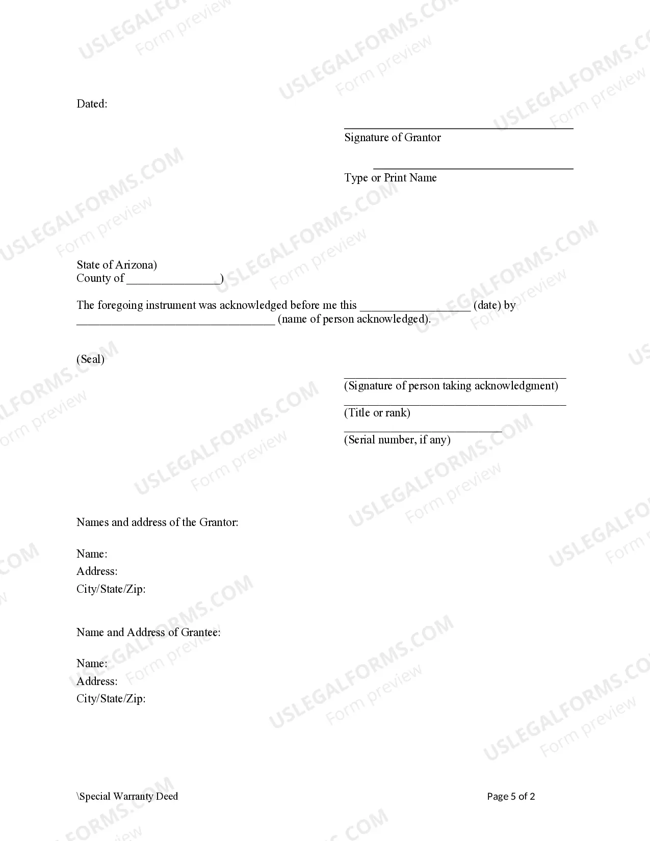 Preview Special Warranty Deed from Individual to Individual