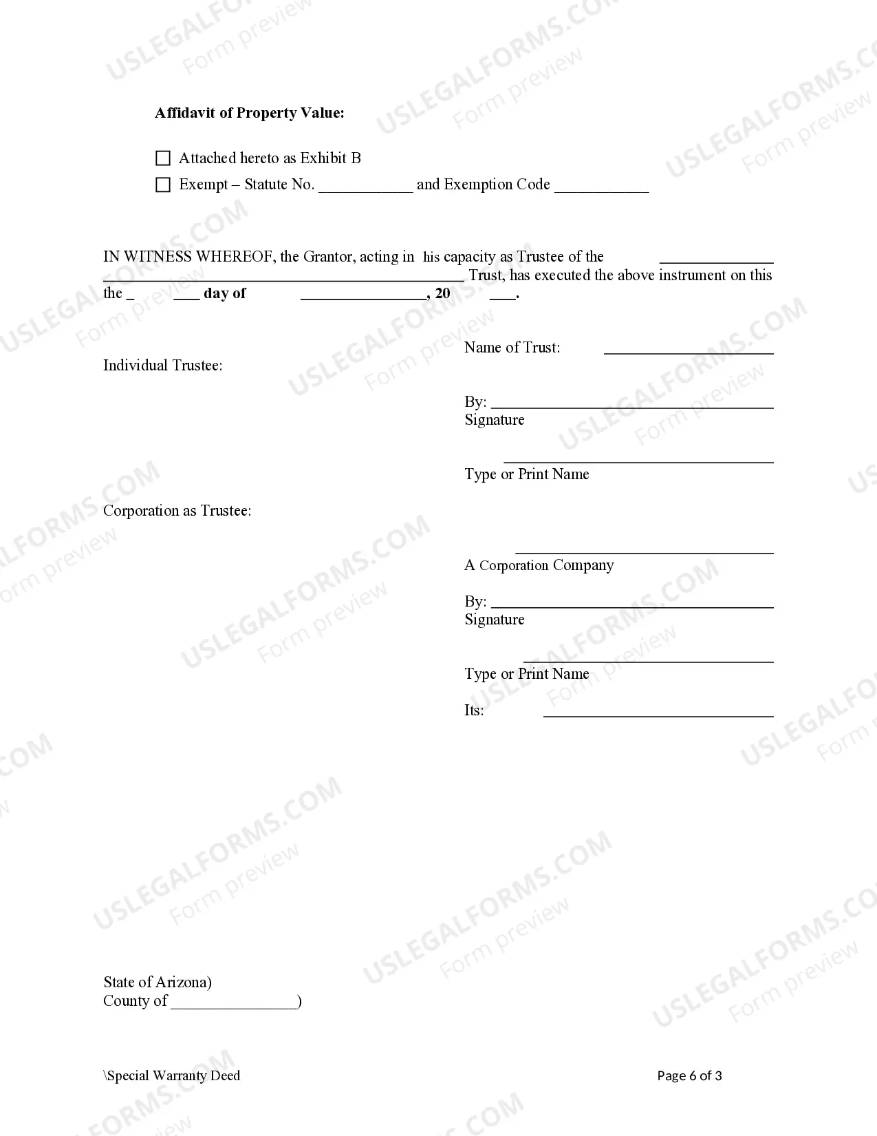 Preview Warranty Deed - Trust to a Limited Liability Company