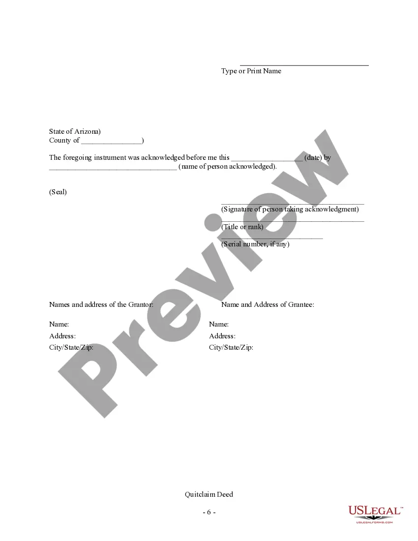 Preview Quitclaim Deed transferring a Specified Undivided Interest from Individual to Individual