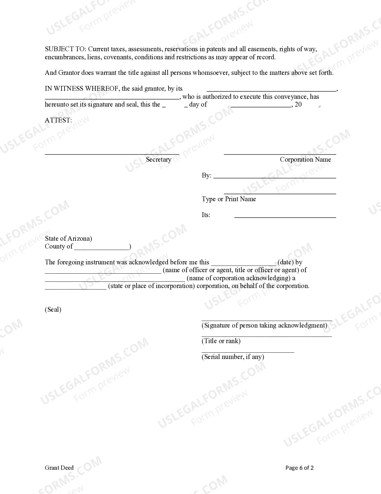 Preview Grant Deed from a Corporation to a Trust