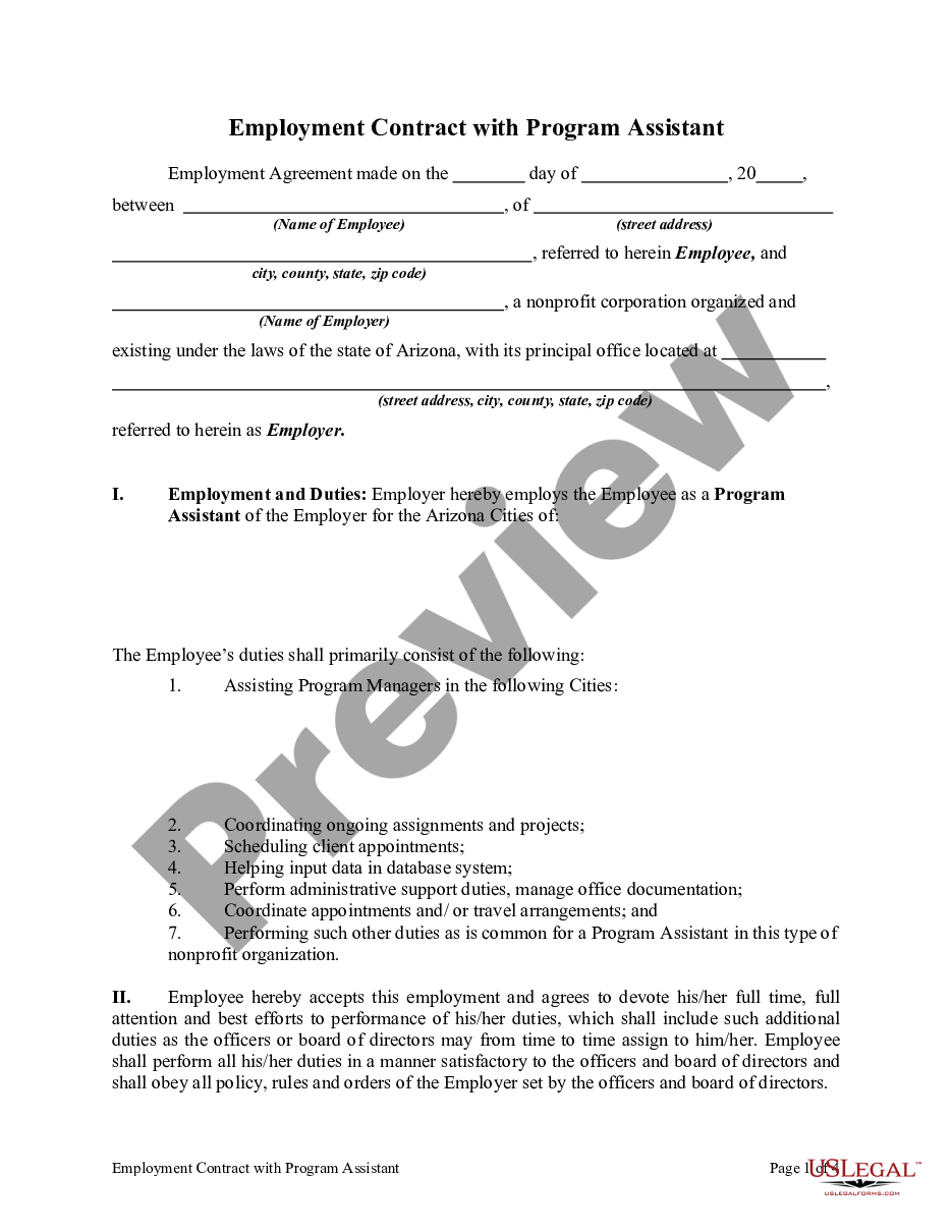 page 0 Employment Agreement with Program Assistant preview