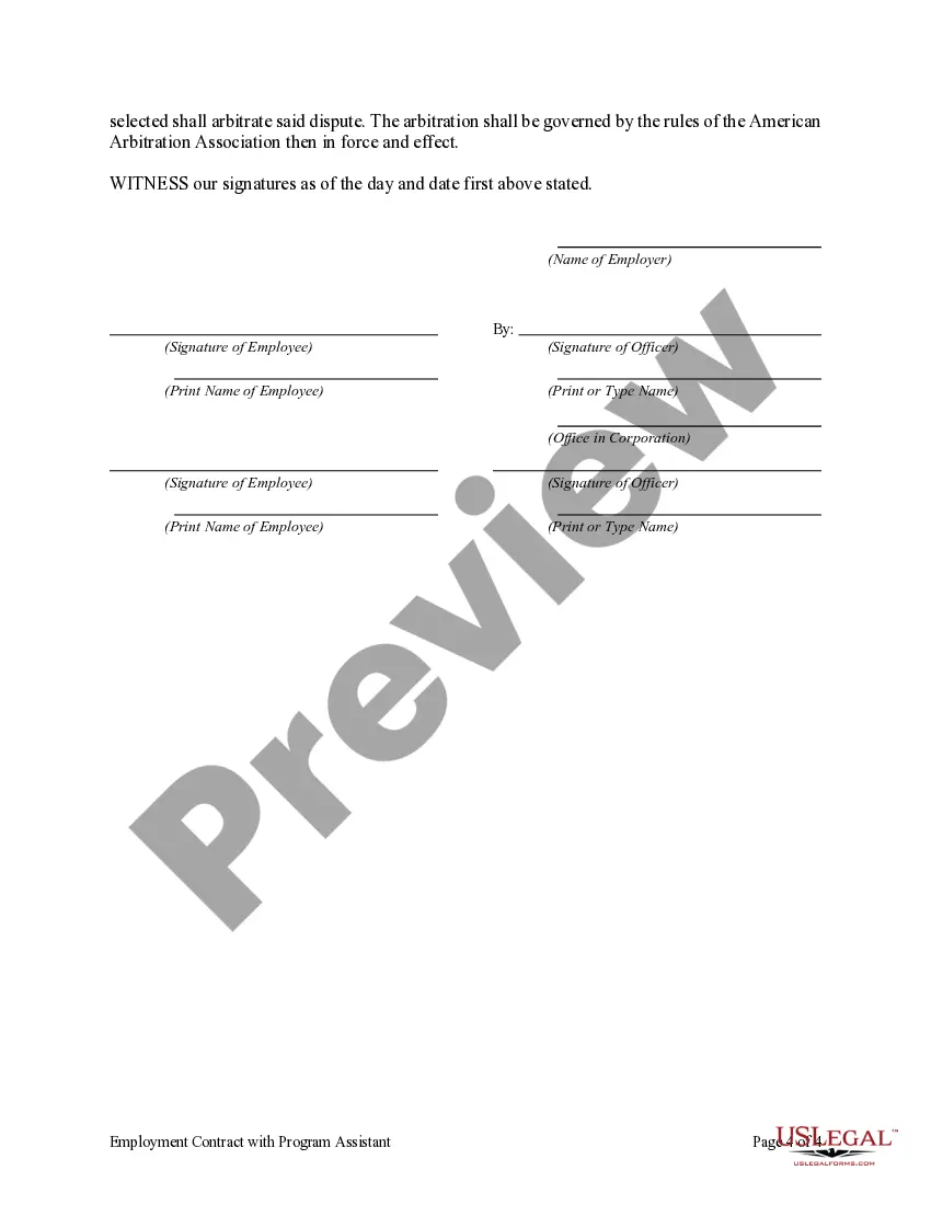 Preview Employment Agreement with Program Assistant