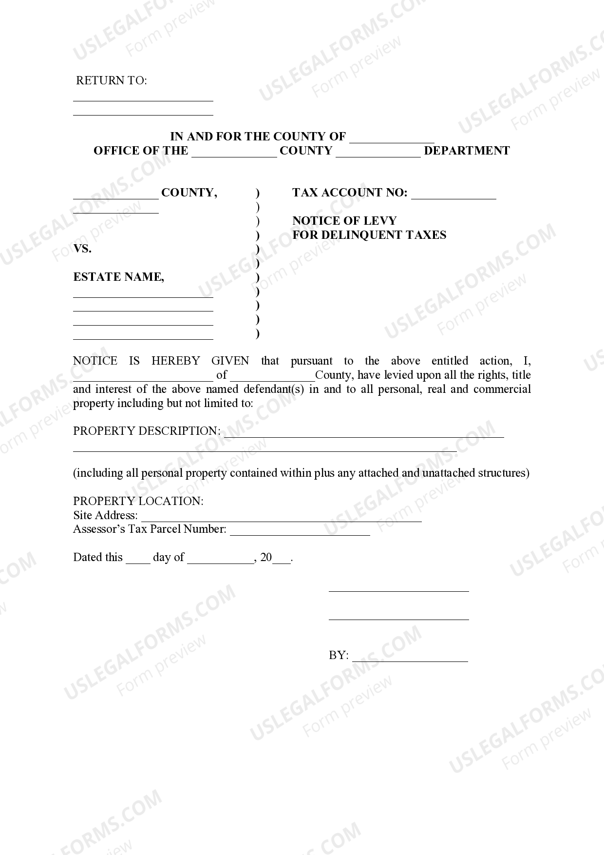 Chandler Arizona Notice of Levy for Delinquent Taxes US Legal Forms