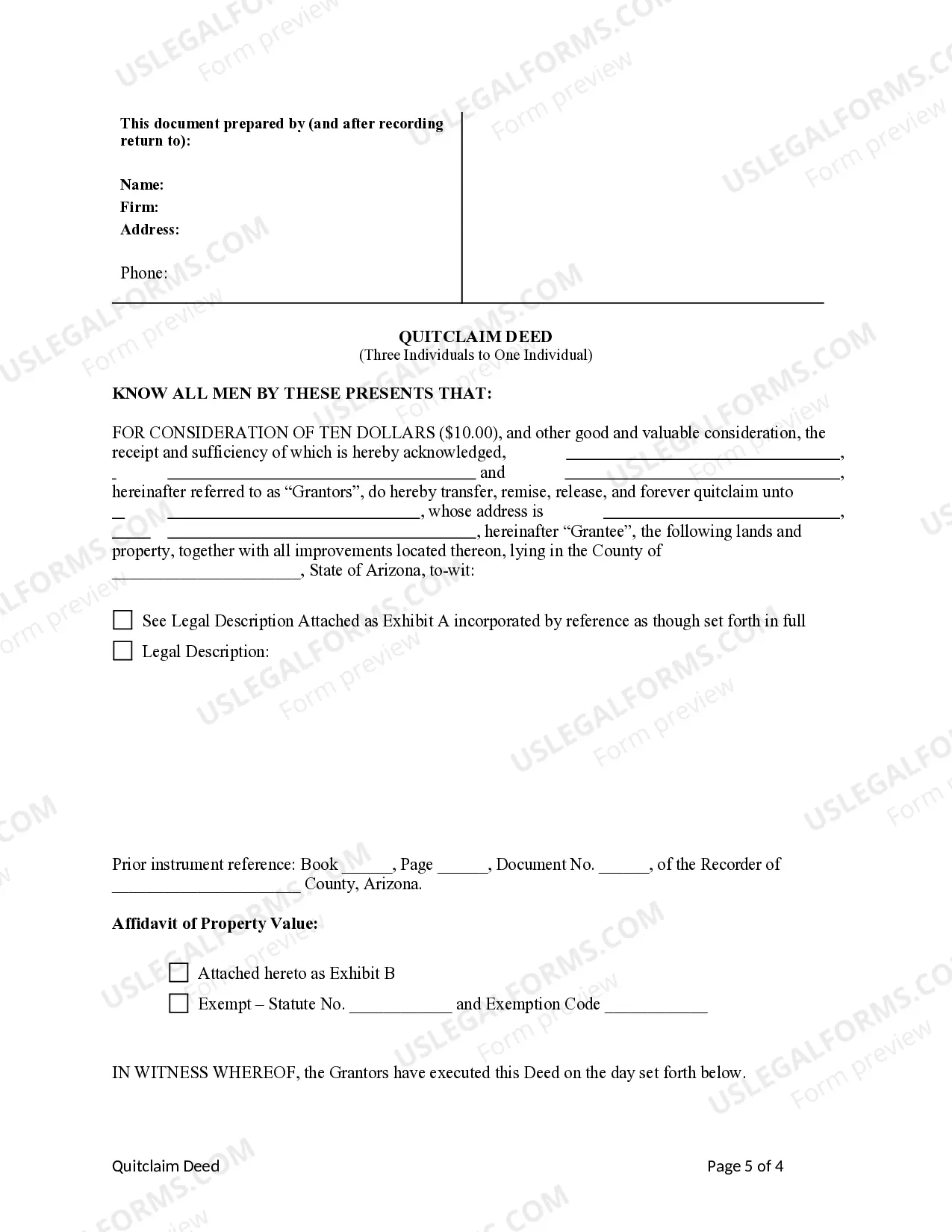 Preview Quitclaim Deed - Three Grantors to One Grantee