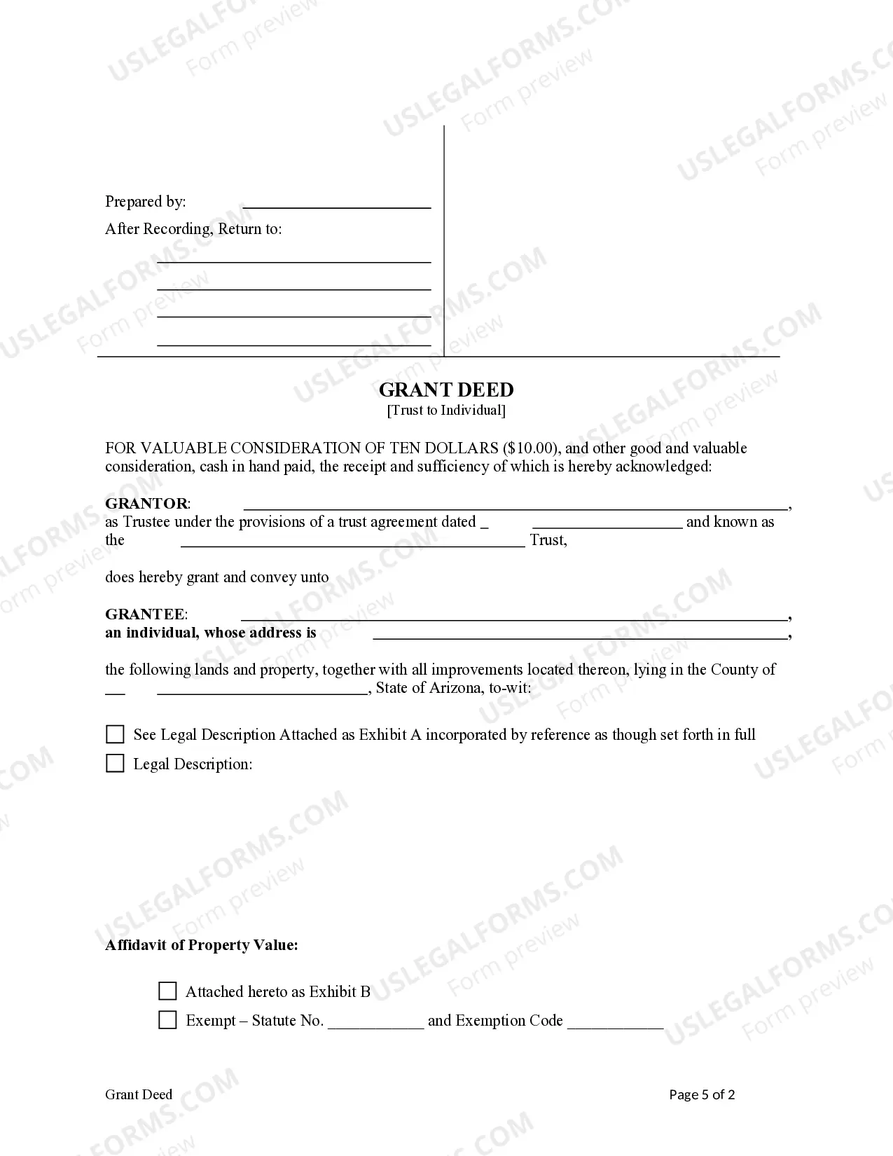 Preview Grant Deed - Trust to an Individual