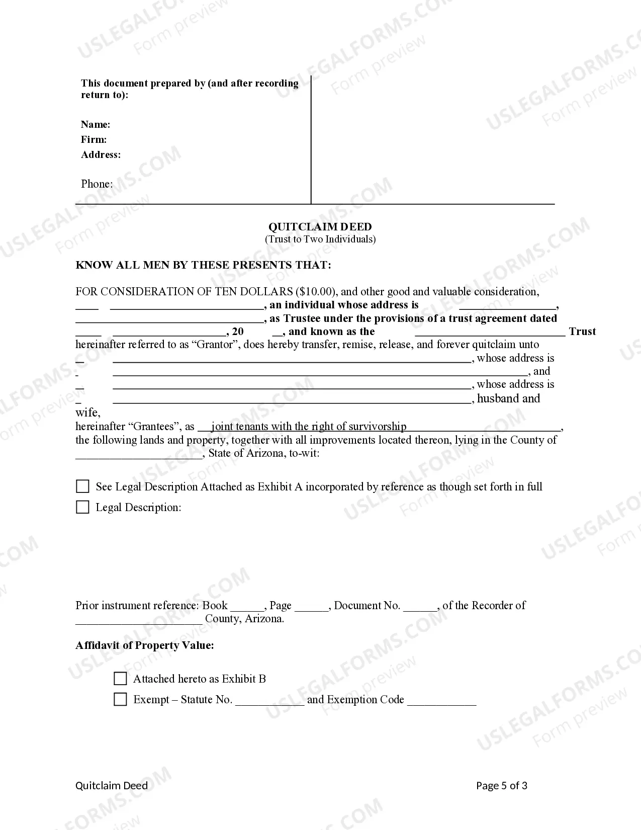 Preview Quitclaim Deed - Trust to Two Individuals