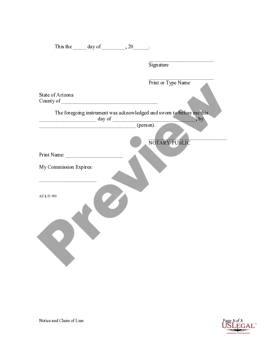 Preview Notice and Claim of Lien - Mechanic Liens - Individual
