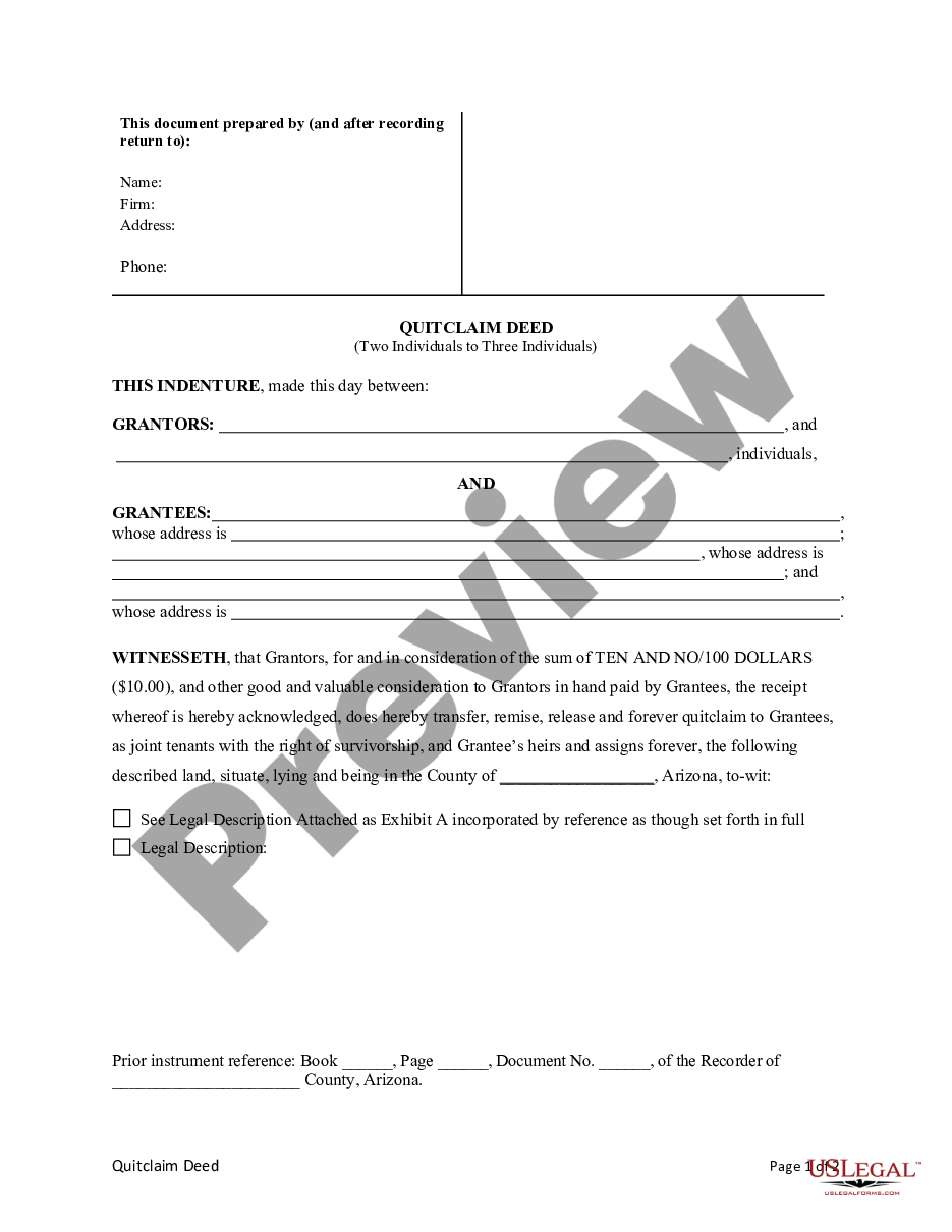 page 2 Quitclaim Deed from two individual Grantors to three individual Grantees preview