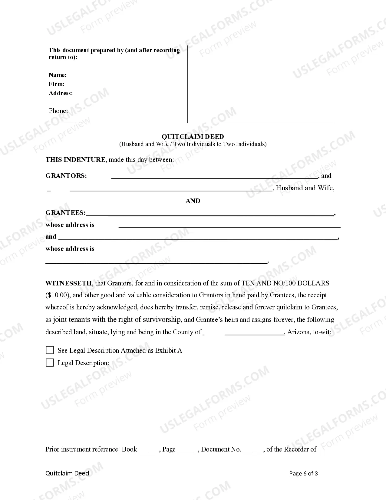 Preview Quitclaim Deed - Husband and Wife, or Two Individuals to Two Individuals