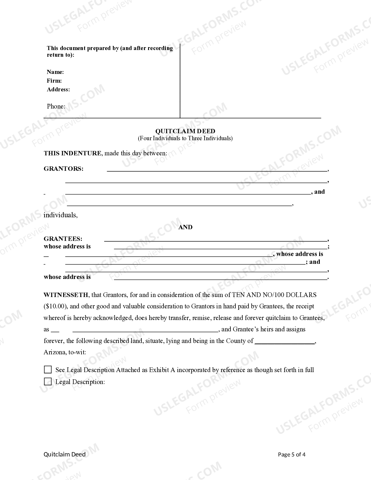 Arizona Quitclaim Deed Deed Real Estate US Legal Forms