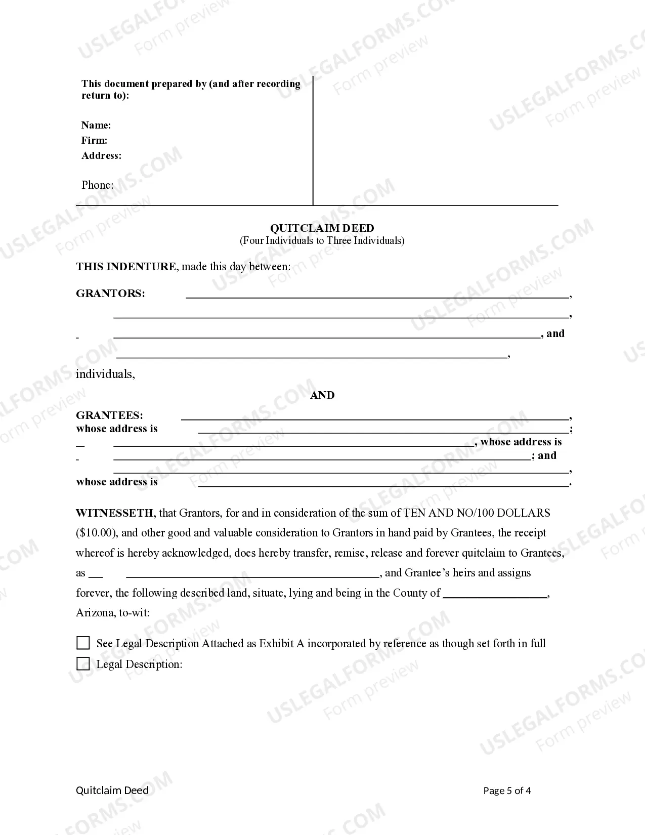 Preview Quitclaim Deed - Four Individuals to Three Individuals