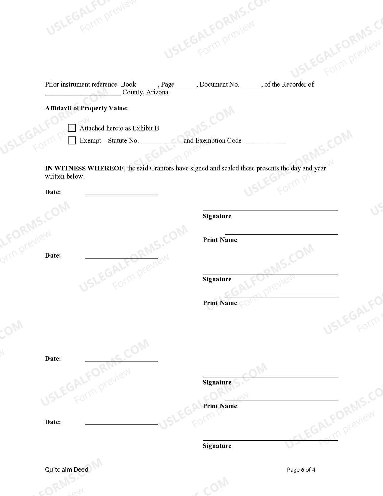 Preview Quitclaim Deed - Four Individuals to Three Individuals