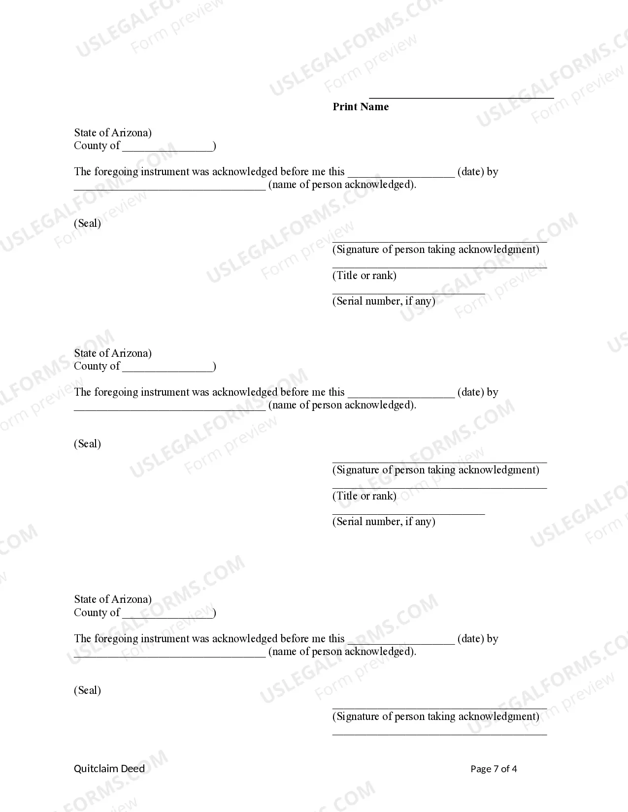 Preview Quitclaim Deed - Four Individuals to Three Individuals