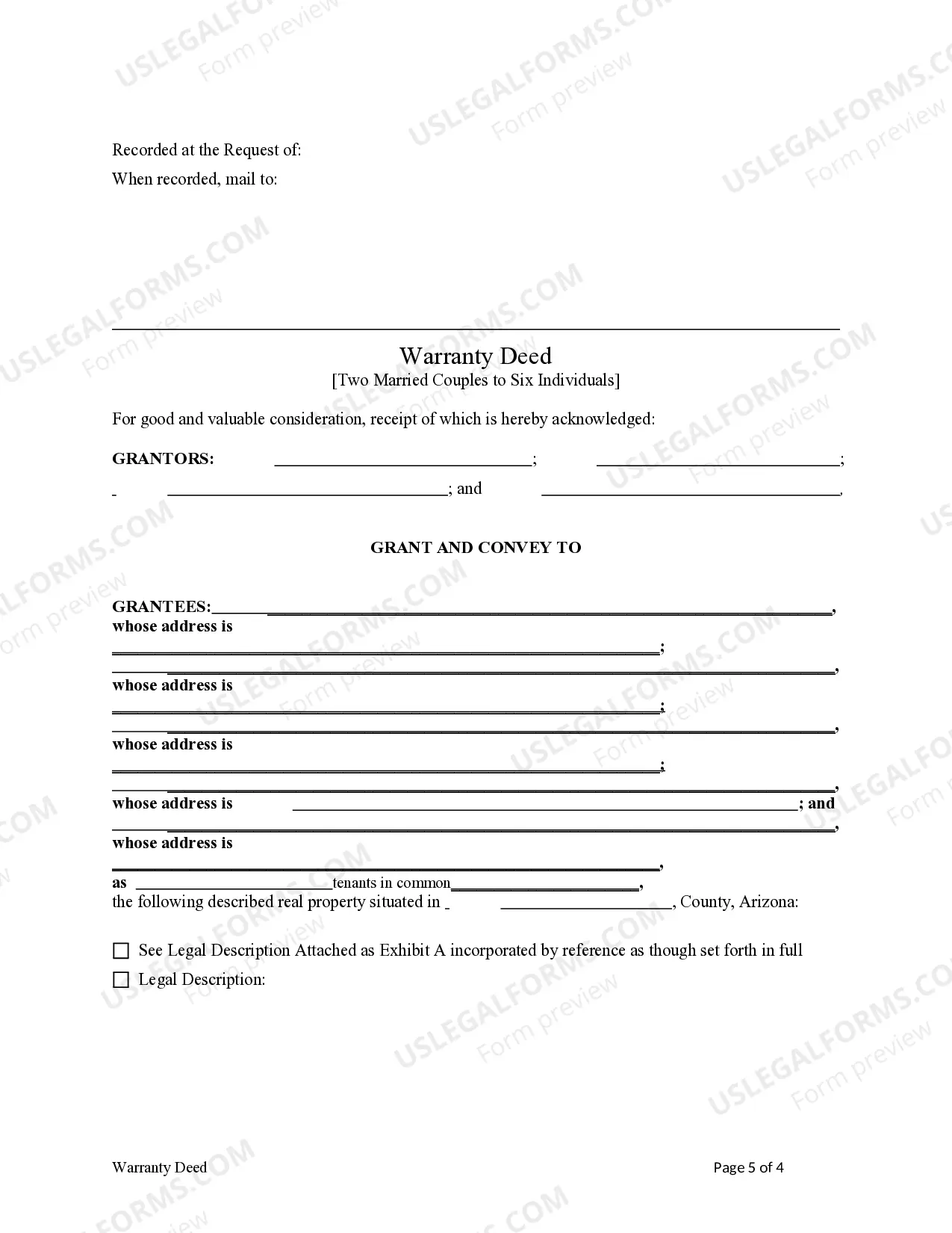 Preview Warranty Deed from Two Married Couples to Six Individuals