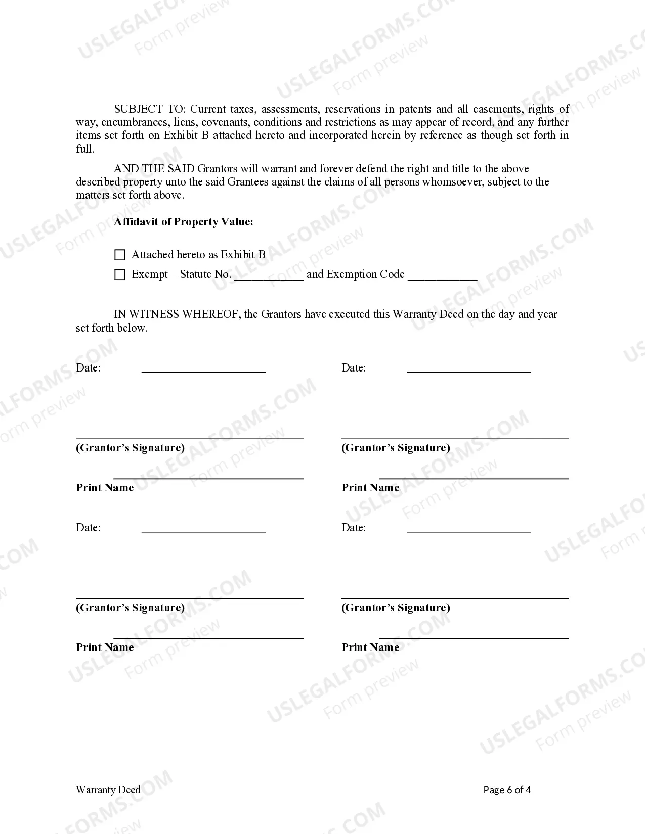 Preview Warranty Deed from Two Married Couples to Six Individuals