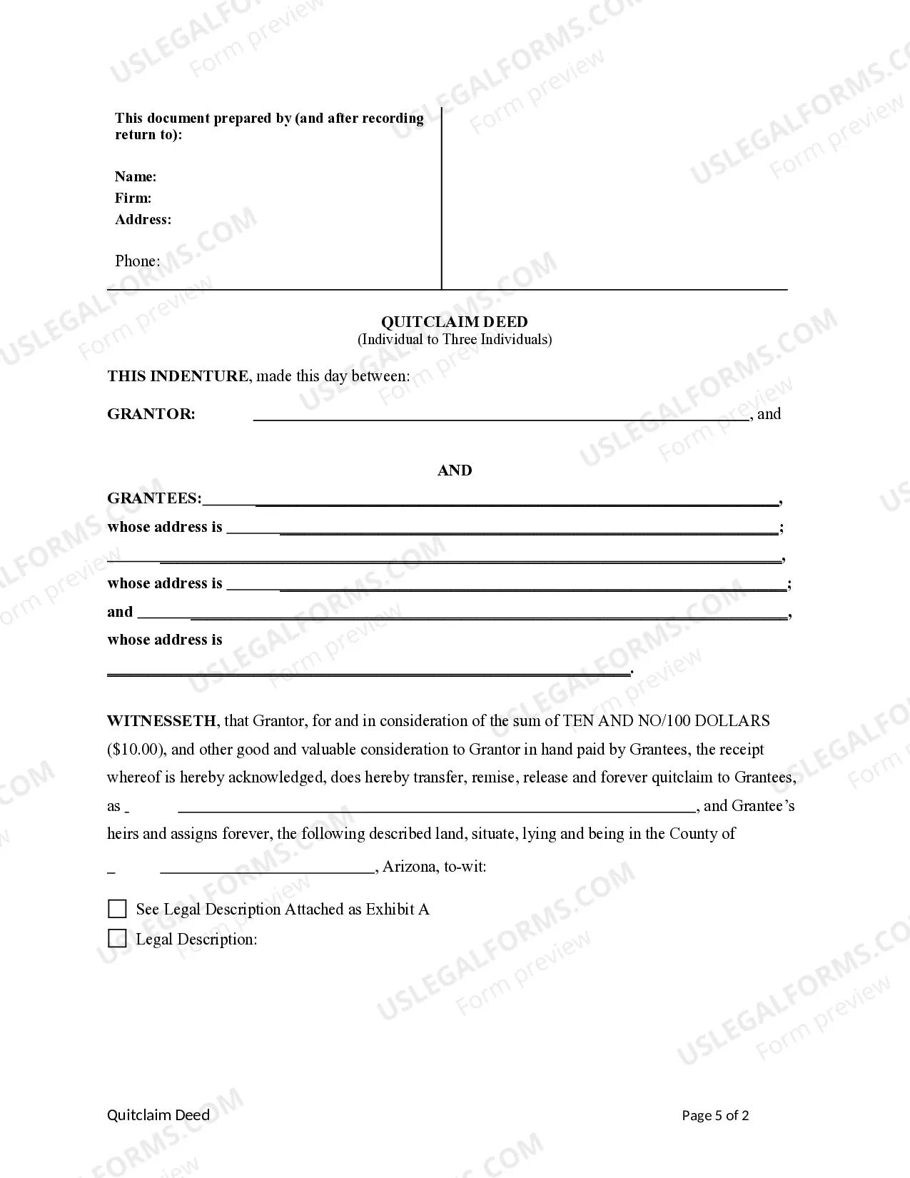 Preview Quitclaim Deed - Individual to Three Individuals