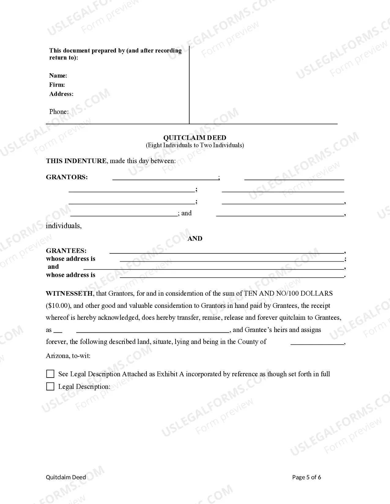 Preview Quitclaim Deed from Eight Individuals to Two Individuals