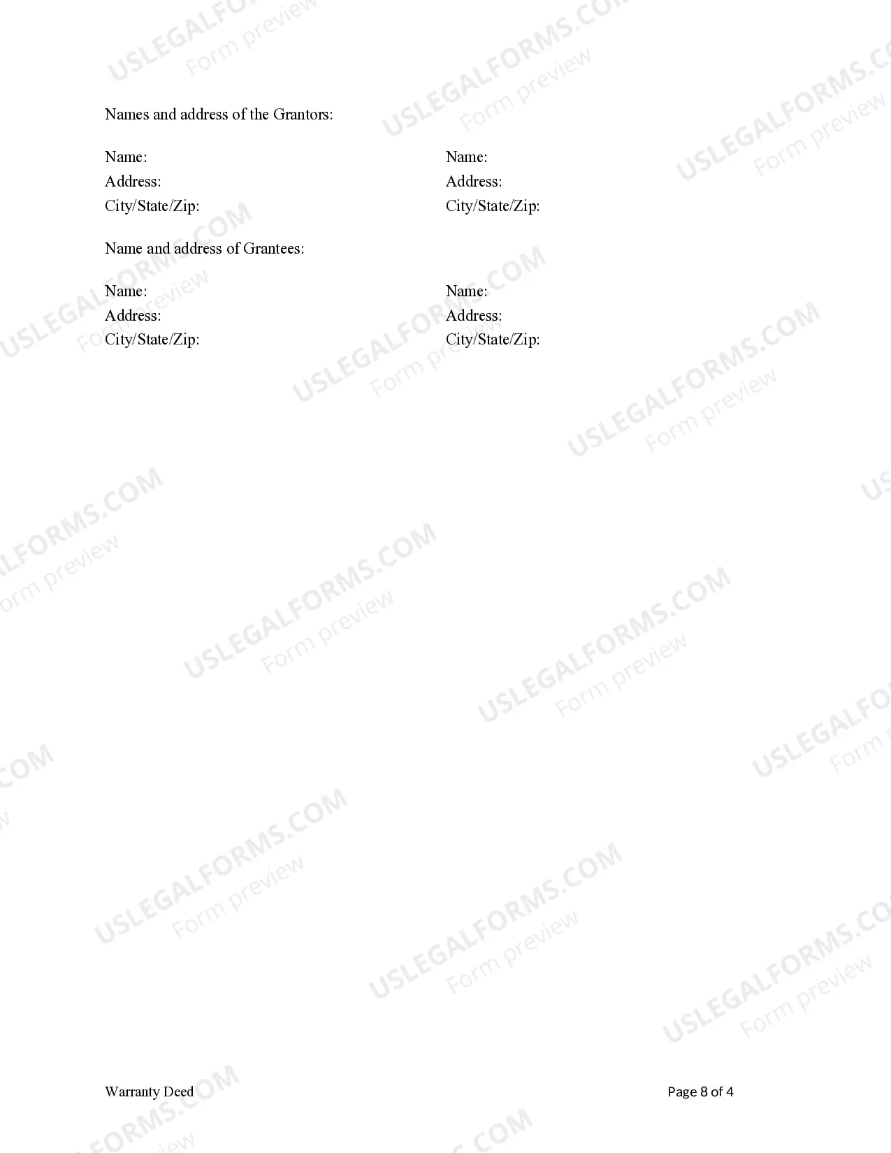 Preview Warranty Deed from Two Individuals / Husband and Wife to Two Trusts