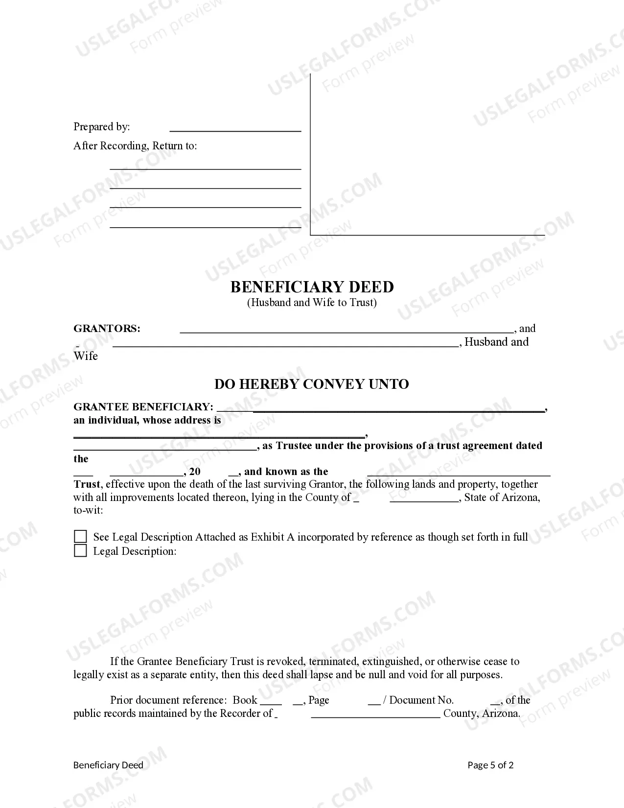 Preview Beneficiary Deed from Husband and Wife to Trust