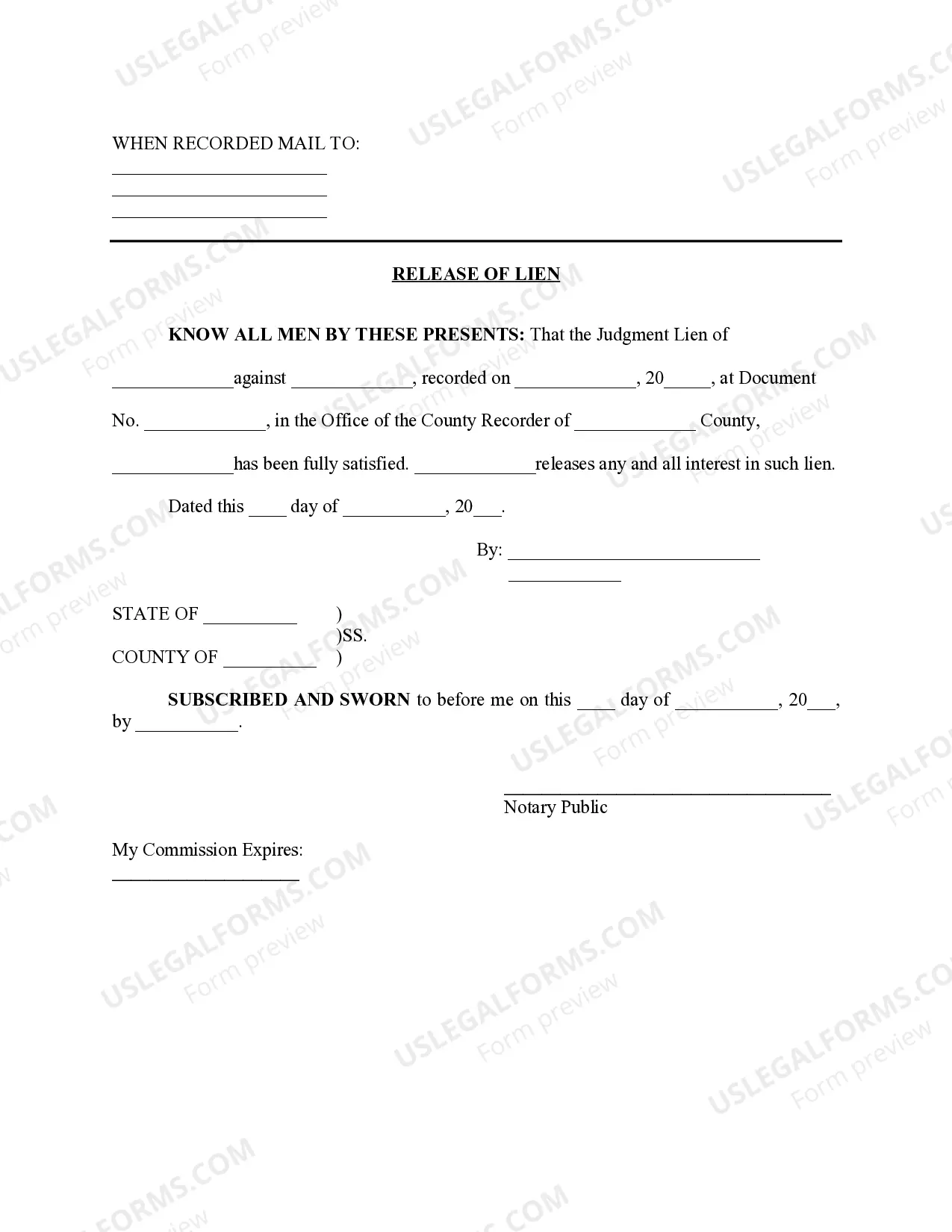 Preview Release of Recorded Lien