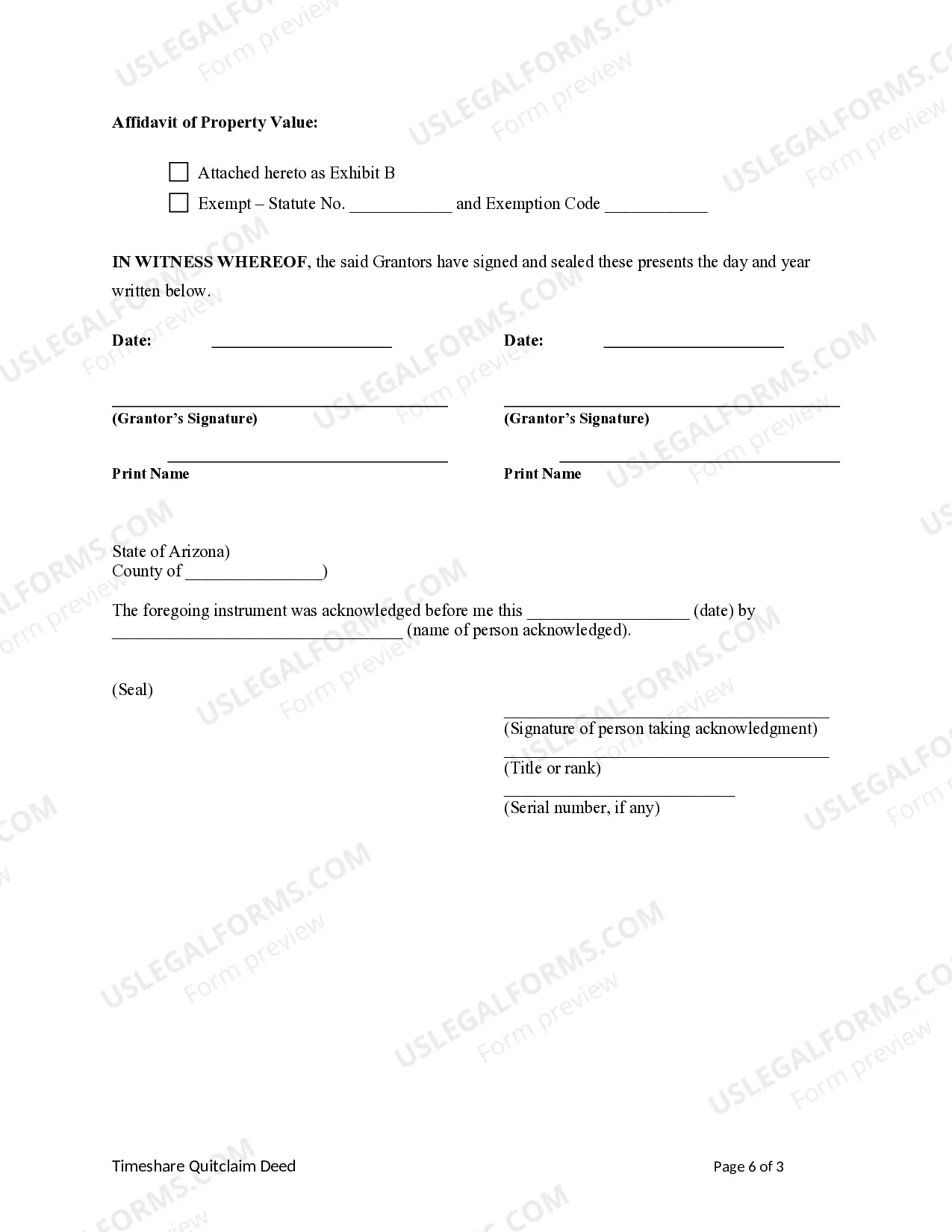 Preview Quitclaim Timeshare Deed from Husband and Wife / Two Individuals to a Trust