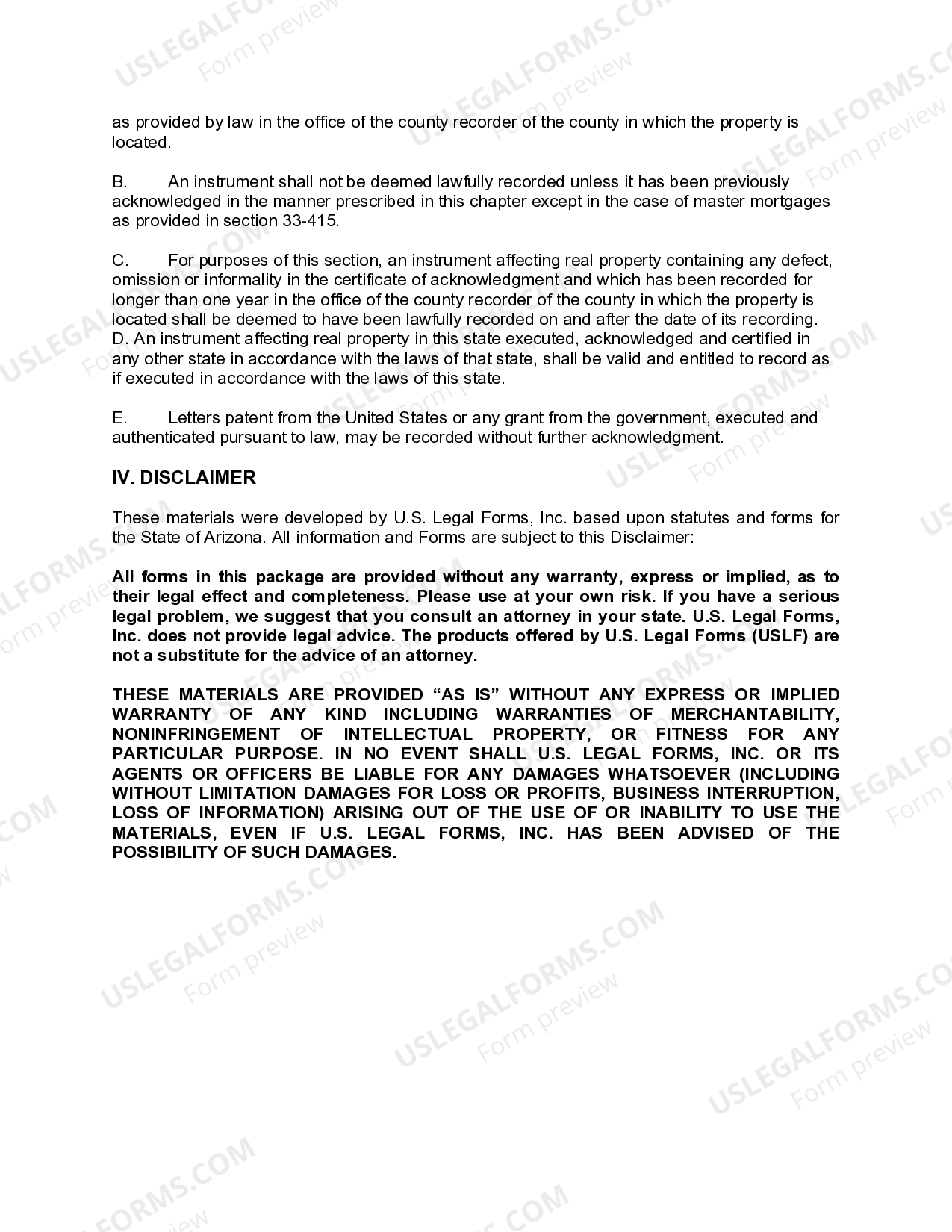 Arizona Special Warranty Deed from a Trust to a Individual US Legal Forms