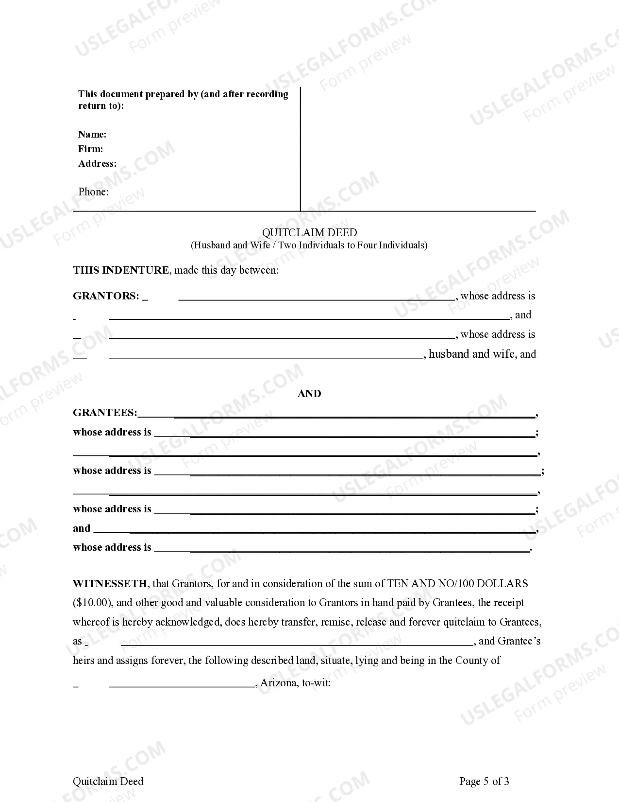 Preview Quitclaim Deed from Husband and Wife / Two Individuals to Four Individuals