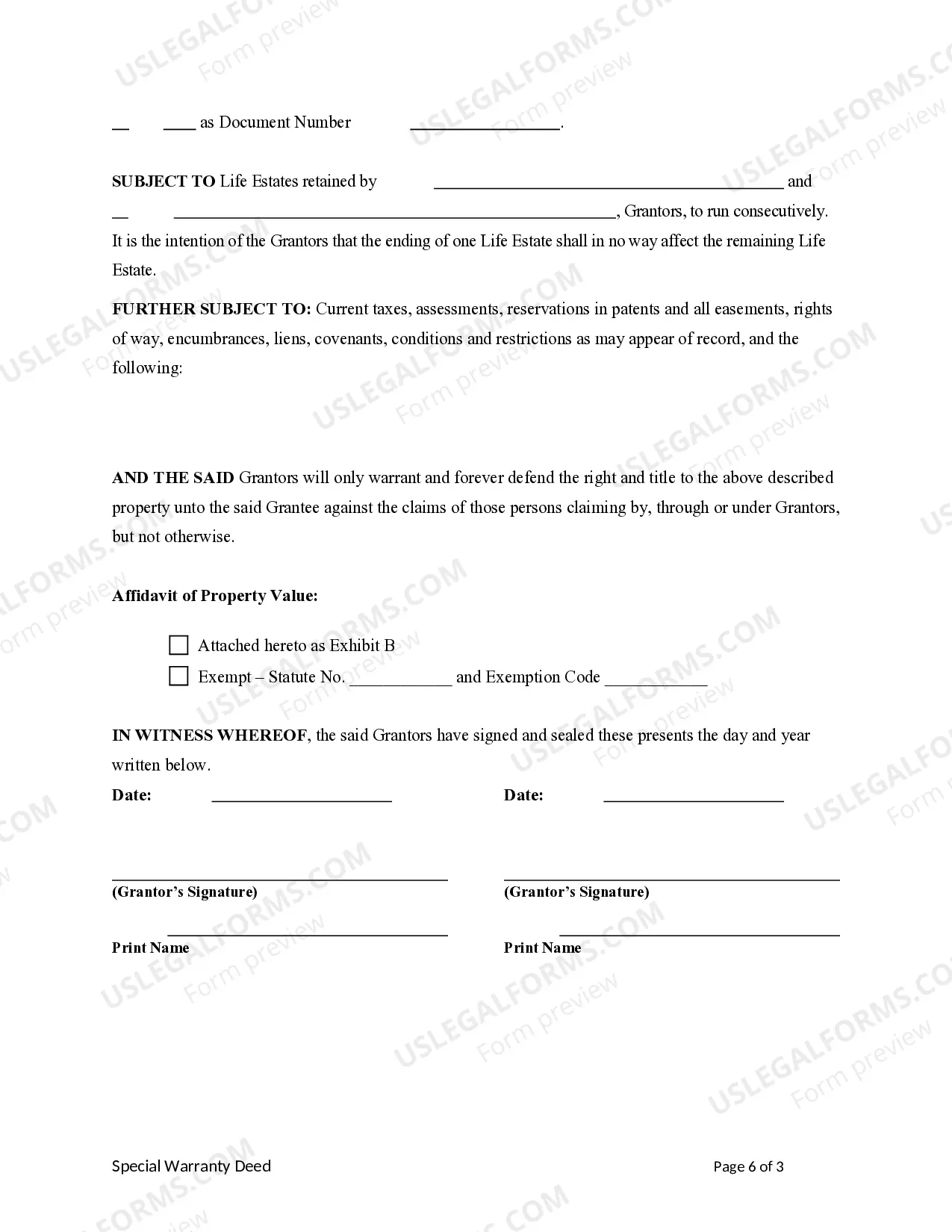 Preview Special Warranty Deed from Two Individuals, or Husband and Wife, to a Trust
