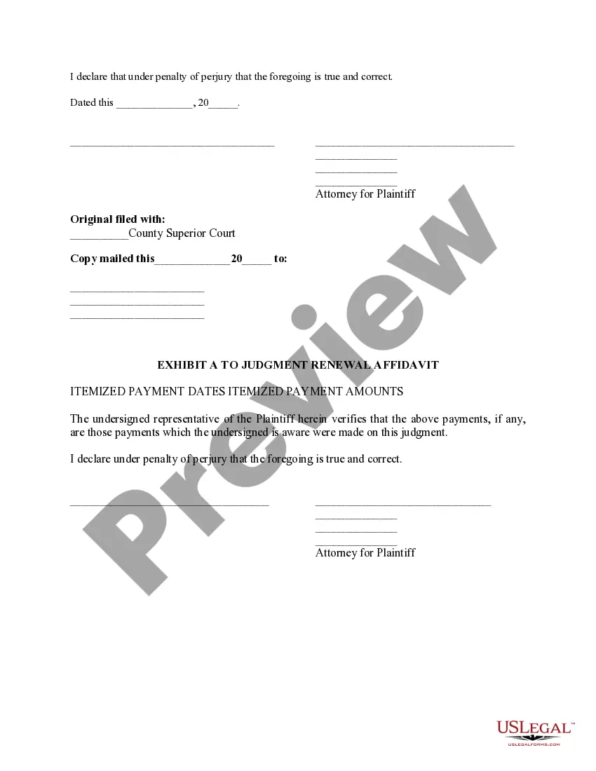Preview Judgment Renewal Affidavit
